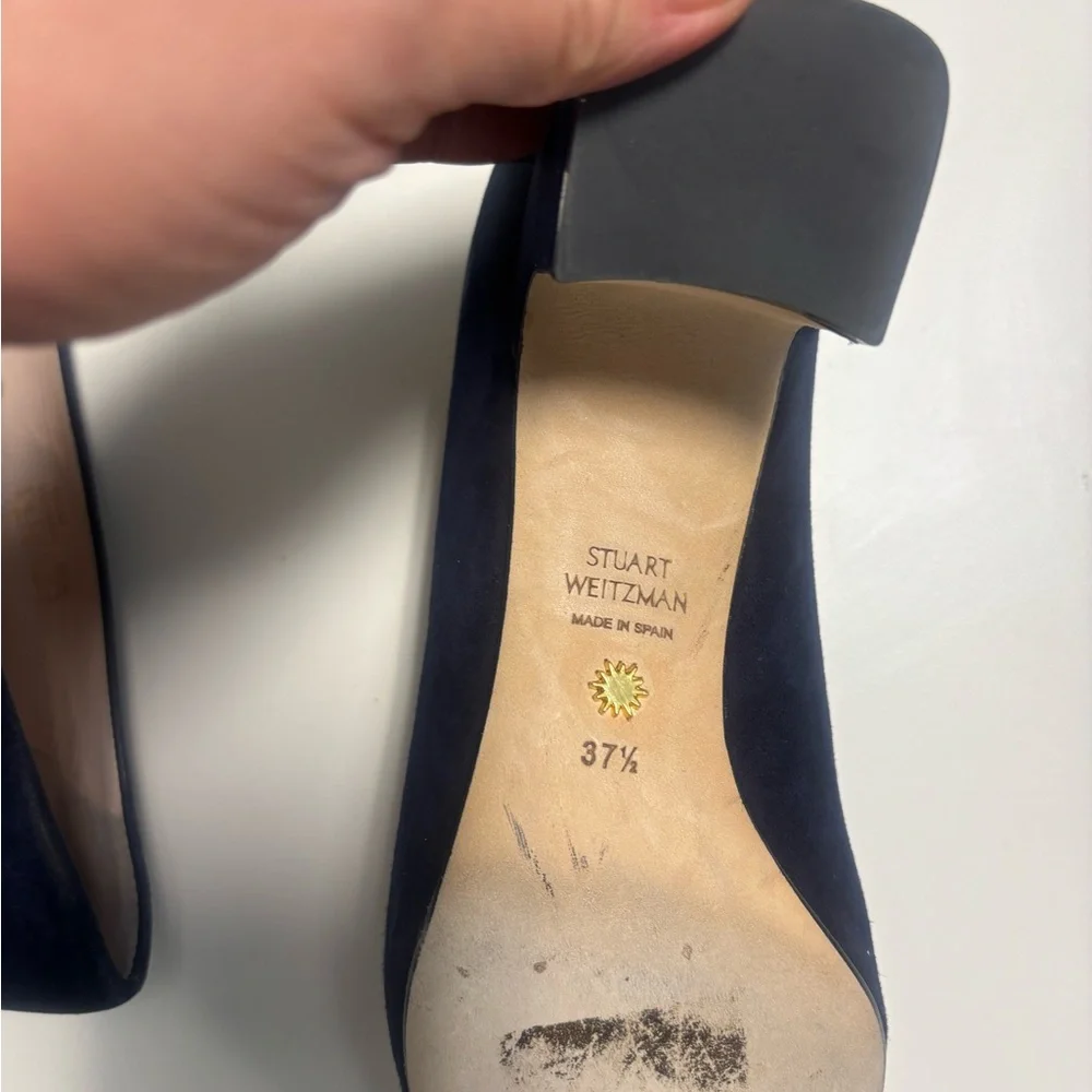Stuart Weitzman Navy Suede Round-Toe Pumps - Picture 3 of 3